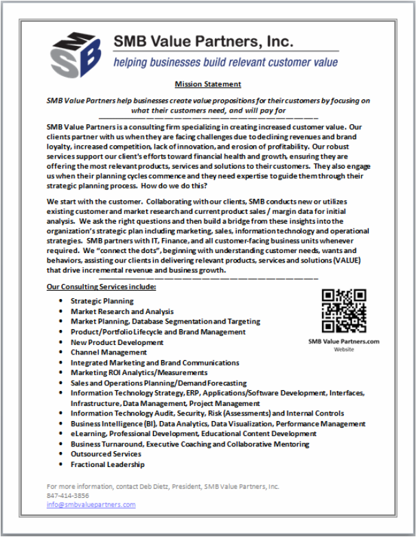 SMB Overview, Strategic Marketing, Product Portfolio Lifecycle, Brand Management, New Product Development, Analytics, Information Technology, IT, Cybersecurity, Sales and Operations Planning